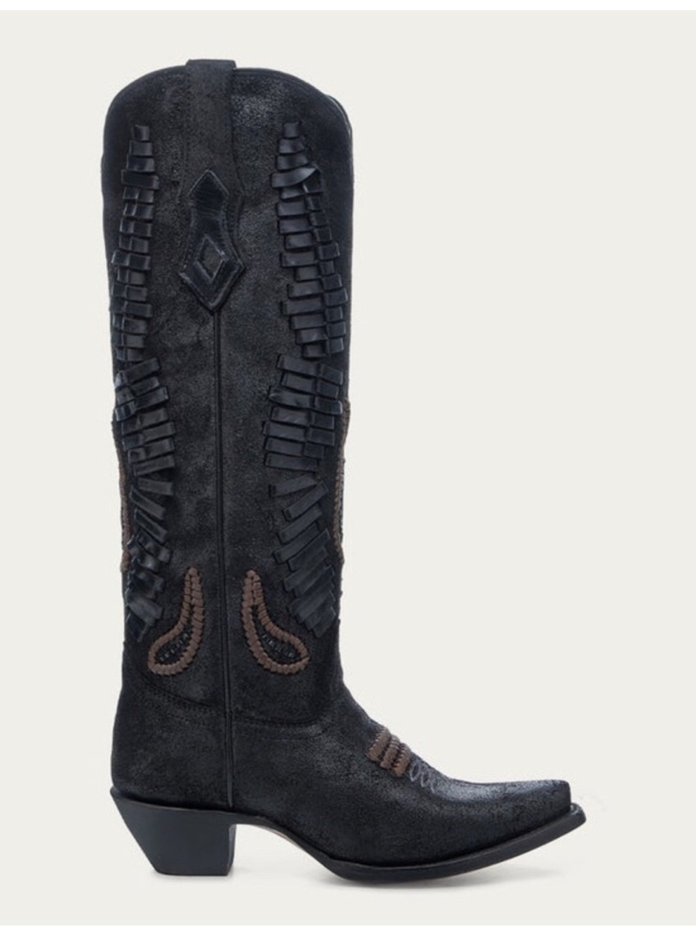 NWT Corral Women's Black Floral Embroidery Snip Toe Tall Top Cowboy Boots - Picture 3 of 8